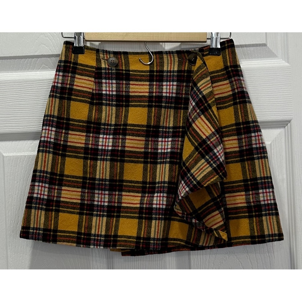 Chipie Vintage Plaid Print Wrap Skirt Size XS Yellow Red Academia Preppy 90s